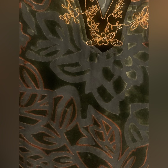 Chico’s Juniper Curry Tunic Velvet Burnout Tunic Gold Beads Split Hem Medium - Picture 4 of 7